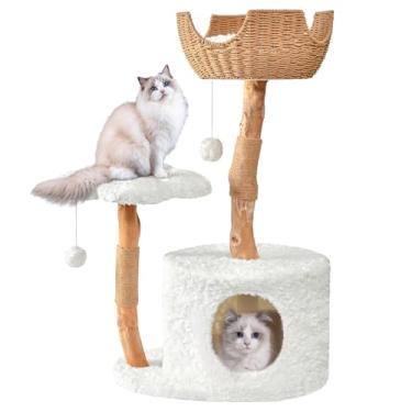 Imagem de Easyego Árvore moderna para gatos, torre de madeira estética para gatos grandes, condomínio de luxo para gatos com postes para arranhar e plataformas de flores, móveis para gatos da Easyego (cabelo de