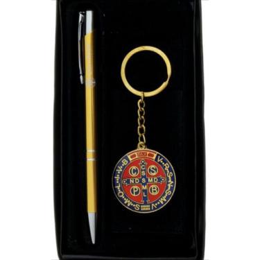 Imagem de Chaveiro São Bento Moeda com Caneta Dourada - Santinhos do Brasil