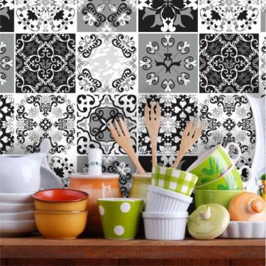 Imagem de Adesivo de Azulejo Hidráulico Branco, Cinza e Preto - Geral