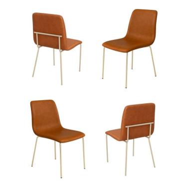 Imagem de Conjunto 4 Cadeiras Malu Couro Caramelo Metal Champanhe