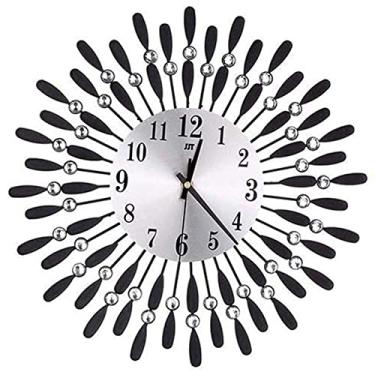 Imagem de Relógio De Parede 3d De 15 Polegadas Com Strass Brilhantes Em Estilo Sol Relógios Silenciosos Relógio De Rádio Moderno Com Algarismos Arábicos Para Escritório, Sala De Estar, Quarto, Black