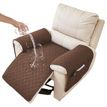 Imagem de MEHIDFY Capa de braço para assento de sofá, impermeável, protetor de braço para sofá, antiderrapante, suporte remoto para poltrona, suporte reclinável de dois lados com 3 bolsos para controle remoto