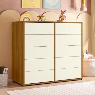 Imagem de Cômoda para Quarto Infantil 10 Gavetas Melinda Freijó / Off White - DR