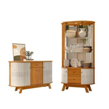 Imagem de Conjunto Lucca c/ Cristaleira Lyon Cinamomo/Off-White - Mobiliar Home 