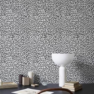 Imagem de Papel de parede com estampa de leopardo, papel de parede texturizado autoadesivo removível à prova d'água, preto e branco exclusivo papel de contato de chita divertido para quarto e banheiro 1200 cm x