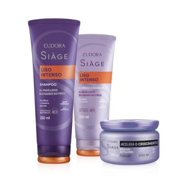 Imagem de Eudora kit Siàge: Shampoo Liso Intenso 250ml + Máscara Acelera o Crescimento 250g + Condicionador Liso Intenso 200ml
