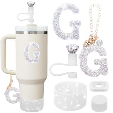 Imagem de Mity rain Conjunto De Acessórios Para Copo Stanley, Decorações Com Iniciais, 30/40 Oz, Incluindo Tampa Canudo Diamantes, Antiderramamento, Botas Silicone Brilhantes, Alça Pingentes Letras Az (G)