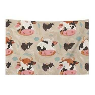 Imagem de Bandeira de decoração de arte com estampa de vaca com quatro furos para decoração de parede bandeira de parede para dormitório bar bandeiras de festa ao ar livre 60 x 90 cm