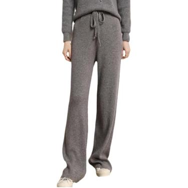 Imagem de 2023 Calças De Malha De Cintura Femininas Outono Inverno Calças De Caxemira Quente, Calças Retas Casuais Com Cós Elástico, Calças De Rua Elegantes Femininas De Perna Larga, Grey, 3XL