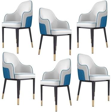 Imagem de Cadeira De Jantar Conjunto De Cadeiras De Jantar De Couro Pu De 6 Cadeiras De Braço De Destaque Para Sala De Estar De Cozinha Com Pernas De Metal De Aço Carbono Para, White Blue, One Size