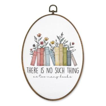 Imagem de LKETW Reading Floral Book Oval Wall Art Decor, There Is No Such Thing As Too Many Books Oval Canvas Hanging Decor, Bookish Wall Decoration for Reading Room Corner Nook Library, 20 x 29 cm