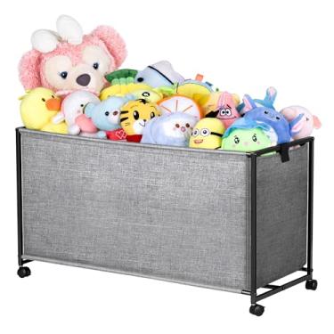 Imagem de MISSLO Caixa de brinquedos grande com rodas, caixa de brinquedos grande para crianças, organizador de brinquedos, 124L, cinza