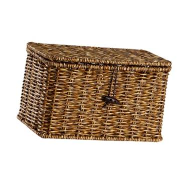 Imagem de IEUDNS Cesta de armazenamento com tampa, recipiente de armazenamento em imitação de vime, recipiente portátil para artigos diversos, prateleira com tampa, 24 Cm X 14 Cm X 14