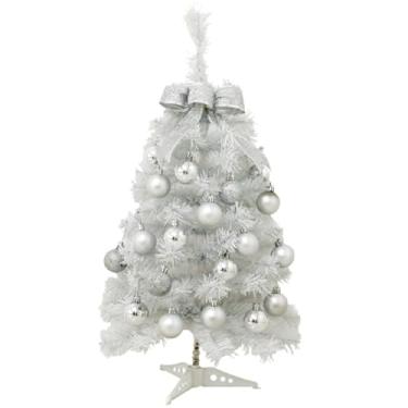 Imagem de Árvore de Natal, mini árvore de Natal, mesa de 45 cm com luzes de LED e bolas prateadas, decoração de Natal interna/externa para festas, casa, escritório