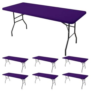 Imagem de Enjoyidea Capa de mesa de elastano para mesas retangulares de 1,8 m - pacote com 6 - capa de mesa elástica roxa escura para piquenique ao ar livre - toalhas de mesa elásticas de elastano para