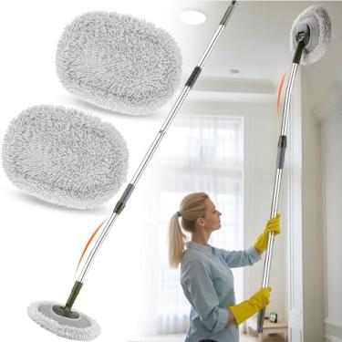 Imagem de Limpador de parede, esfregão de parede máximo de 178 cm com cabo longo, esfregão de pó de teto com haste de extensão de economia de trabalho de 15°, esfregão de lavadora de espanador de rodapé, escova