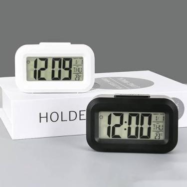 Imagem de Relógio Digital de Mesa com LED, Display LCD, Temperatura e Data, 9 x 5,5 x 3 cm, Preto ou Branco