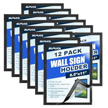 Imagem de Supuca Suporte magnético para placa e porta-retrato 21 x 27 cm – Molduras magnéticas autoadesivas com borda magnética forte, suporte de parede transparente para documentos/pôsteres/papel de PVC para