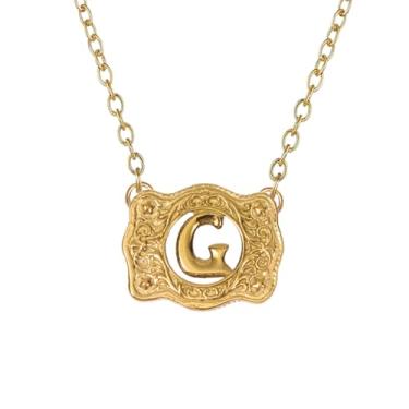 Imagem de SENFAI Colar com fivela de cinto em ouro 14K, estilo ocidental, com pingente de letra inicial, design decorativo com fivela de cinto, Small, Latão, Sem Pedra Preciosa