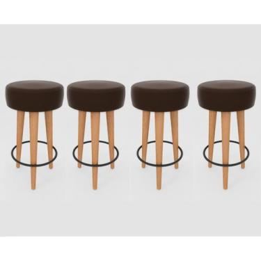 Imagem de Kit 4 Banqueta Alta Cozinha 70cm Estofada Marrom Madeira Maciça Urban 