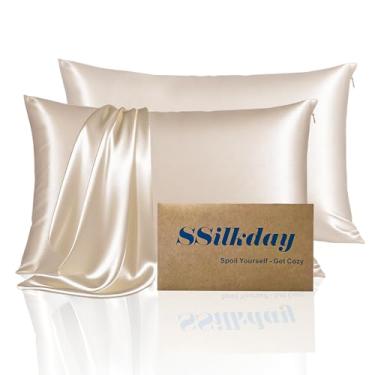 Imagem de Conjunto de 2 fronhas de seda de amoreira, tamanho Queen, ultramacias, macias, respiráveis, refrescantes para pessoas que dormem quentes, 2 fronhas de cetim de seda com zíper para cabelo e pele