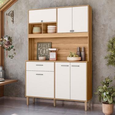 Imagem de Cozinha Compacta Erva Doce 6 Portas 1 Gaveta Freijó/Off White - Nicioli