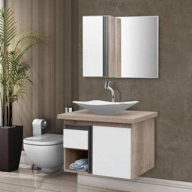 Imagem de Gabinete de Banheiro com Espelheiro Kit Porto Velho 60cm - Boatto Móve