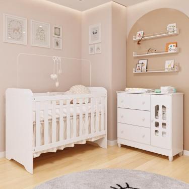 Imagem de Quarto de Bebê Cômoda com Fraldário Berço 3 em 1 Gabrielle Branco Carolina Baby