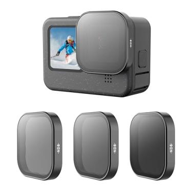 Imagem de TELESIN Pacote com 3 filtros cinza GoPro para GoPro Hero 10 9, lentes de câmera, filtro cinza, conjunto de proteção de lente para GoPro Hero 10 Hero 9 acessórios pretos (ND8 ND16 ND32)