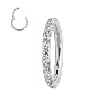 Imagem de B BodyPJ Sparkles Anel de nariz de segmento articulado Crystal Pave, titânio F136, brinco de argola de cartilagem, multiuso, 1 peça, 18 Gauge,8mm, Titânio Zircônia cúbica, Criado com zirconita