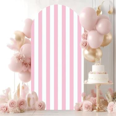 Imagem de Capa de fundo de arco de casamento de 2 m, listrada, bengala doce, rosa, vermelha, sem costura, pirulito, textura rústica, doce, elastano, capa com suporte para decoração de festa de aniversário