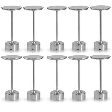 Imagem de Kit 10x Luminária de Mesa Candeeiro Led Prata Sem Fio Tutto Home Recar