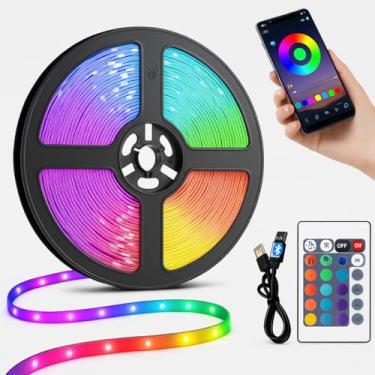 Imagem de Fita LED RGB 5M com Controle via App e Controle Remoto – USB, Bluetooth, Multicor, Sincroniza com Música – Ideal para TV, Quarto, Festa, Gamer e Decoração