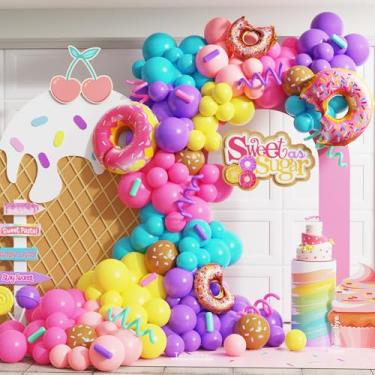 Imagem de 154Pcs Rainbow Donut Balloon Arch Garland Kit with Sprinkles Donut Ice Cream Lolly Foil Balloons for Girls Kids Candyland Sweet One Two Sweet Donut Grow Up Birthday Party Decorations