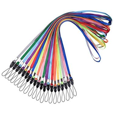 Imagem de Wisdompro Pacote com vários cordões coloridos de 43 cm de comprimento, alças de pescoço de liberação rápida para pendurar USB, chaveiros, chaveiros, identidade, crachás, suportes para crachás – cores sortidas, 17" 20 Pack
