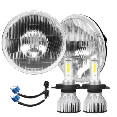 Imagem de IHNZCB H4/9003 Lâmpadas de Farol LED + 17 cm H6024 Caixa de Farol de LED Redonda de Vidro, Halogênio Selado Alto Baixo Feixe Duplo, Kit de Conversão de Visual Clássico Original Par