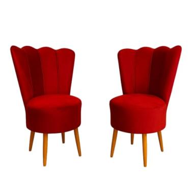 Imagem de Kit 2 Cadeiras Decorativa Pétala Veludo Luxo Premium Pés Retrô Palito Sala Quarto e Penteadeira (VERMELHO)