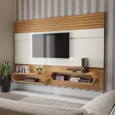 Imagem de Painel PA22 para TV Até 65 Polegadas 02 Nichos 220cm Ripado Off White Freijó Dalla Costa