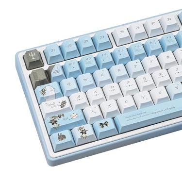 Imagem de COOMICKEY Conjunto de teclas PBT com 145 teclas, perfil cereja, azul, branco, lírio, teclas estéticas, personalizadas, para teclados mecânicos 60% 65% 70% 75% Cherry Gateron MX Switches