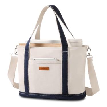 Imagem de Aveniee Bolsa feminina de lona, bolsa transversal com zíper, alça de ombro ajustável, Azul marino, Large, Clássico