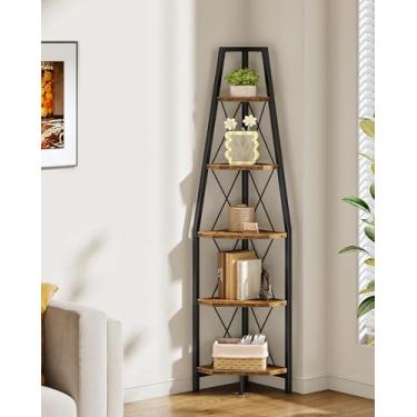 Imagem de CHOEZON Prateleira de canto de 5 camadas, estante de canto, prateleira de escada, rack de armazenamento de chão, suporte de exibição aberto, suporte de plantas, para sala de estar, quarto, estudo