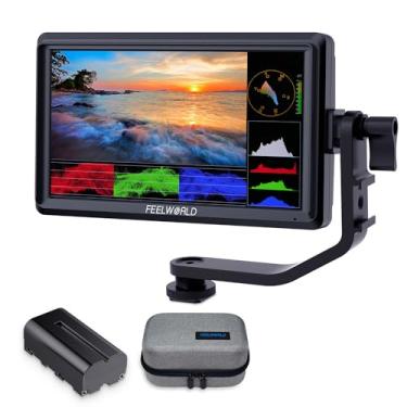 Imagem de FEELWORLD FW568 V3 15.2 cm DSLR Camera Field Monitor com bateria F550 2200mAh e bolsa de transporte, Waveform LUTs Video Peaking Focus Assist 1920x1080 IPS 4K HDMI 8,4V DC Entrada Saída