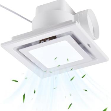 Imagem de yanliangvich Exaustor de banheiro com luz, ventilador de banheiro de 20 cm, exaustor silencioso de 110 CFM 1.0, ventilador de ventilação quadrado, suporte de teto