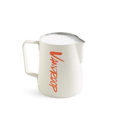 Imagem de Vandroop Jarra de espuma de leite, copo de espumador de leite de aço inoxidável, jarra de café expresso para cappuccino latte art, copo vaporizador de café e leite (350 ml, branco creme)