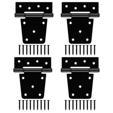 Imagem de TIBEGOLD Dobradiças de portão resistentes de 8,5 cm, dobradiças de porta de celeiro de ferro preto, dobradiça de alça de portão com parafusos extralongos, dobradiças em T para cercas de madeira