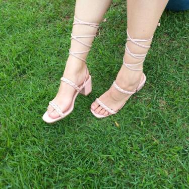 Imagem de Sandalia Feminina de Salto Medio Grosso Amarracao na Perna Tendencia -