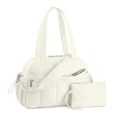 Imagem de TOPDesign Bolsa esportiva de viagem para mulheres, bolsa de ginástica acolchoada com bolso molhado, para viagem de fim de semana com manga de bagagem, Branco marfim, Large, Casual