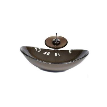 Imagem de Cuba De Vidro Oval 55Cm Marrom + Valvula + Torneira Cascata - Cubas E 