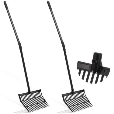 Imagem de Lasnten 2 conjuntos de garfos de estrume com cabo longo forquilha ferramenta de ancinho para jardinagem cavalo estábulo limpeza de feno de grama trabalho agrícola (cabeça de plástico)