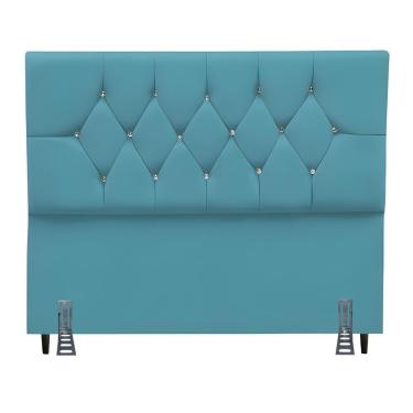 Imagem de Cabeceira Brenda E Frame Queen Para Cama Box Madeira De Eucalipto Suede Azul Turquesa Black House Decor